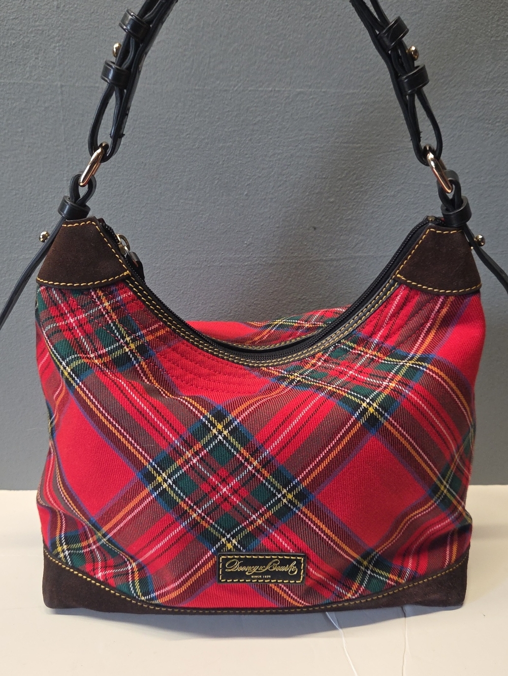 Dooney & Bourke Red Plaid Shoulder Hobo